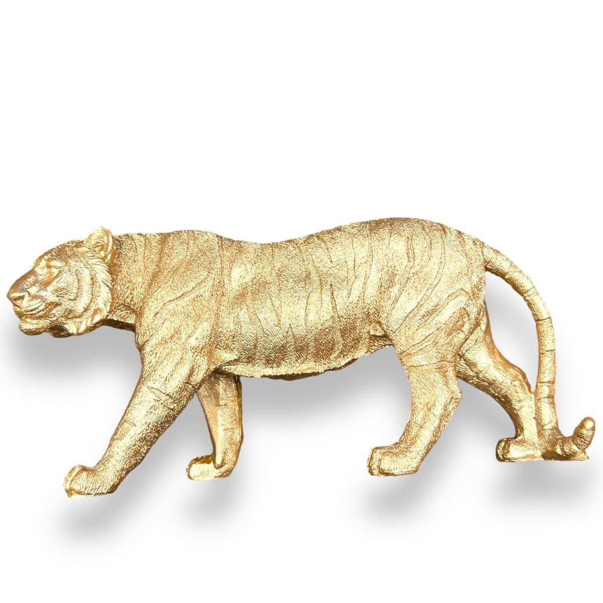 Estátua de Tigre em Resina Dourada - Luxo e Detalhes Realistas para Decoração Elegante