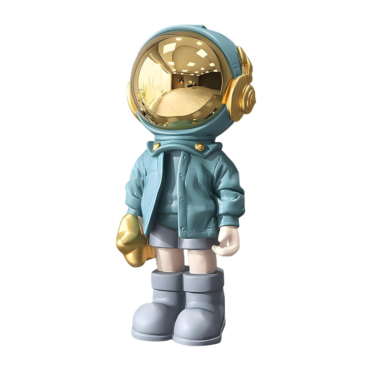 Estátua de Astronauta em Poliresina - Mini Escultura Decorativa Azul para Mesa e Quarto