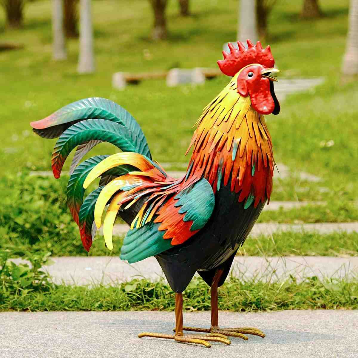 Estátua de Galo em Metal para Decoração de Jardim - Arte Rústica para Quintal e Casa de Fazenda