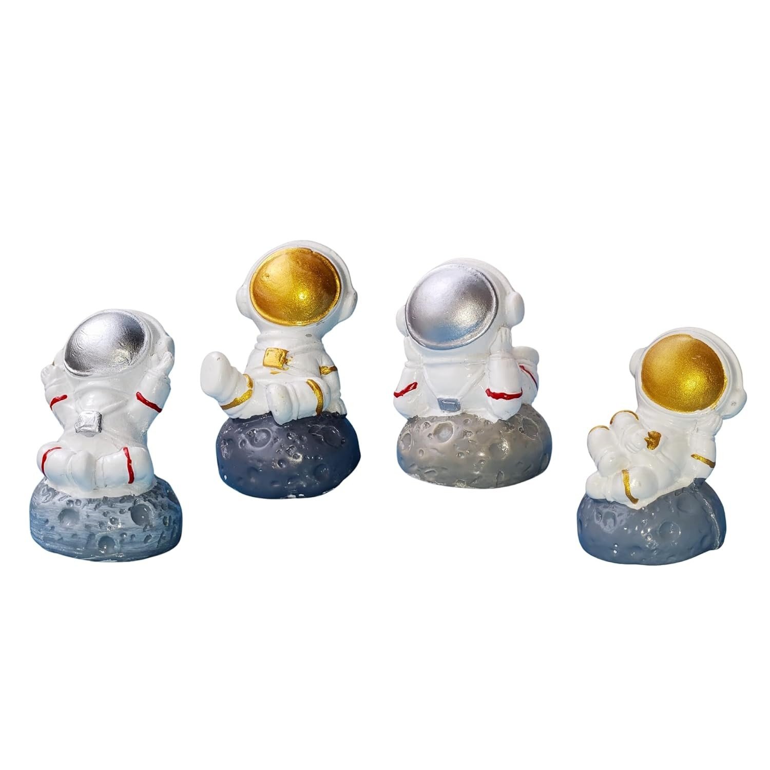 Conjunto de 4 Mini Estátuas de Astronauta em Resina - Decoração Espacial para Quarto e Escritório