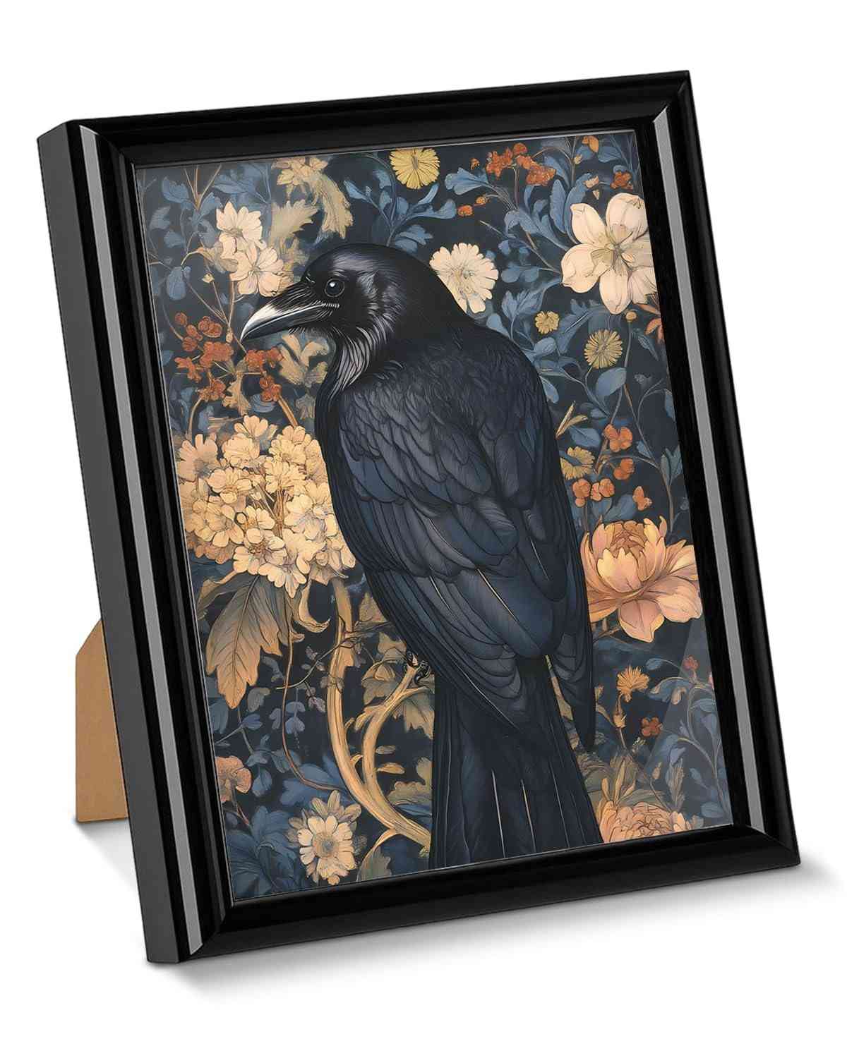 Pôster de Arte Gótica Floral - Corvo Estilizado para Decoração Dark Academia