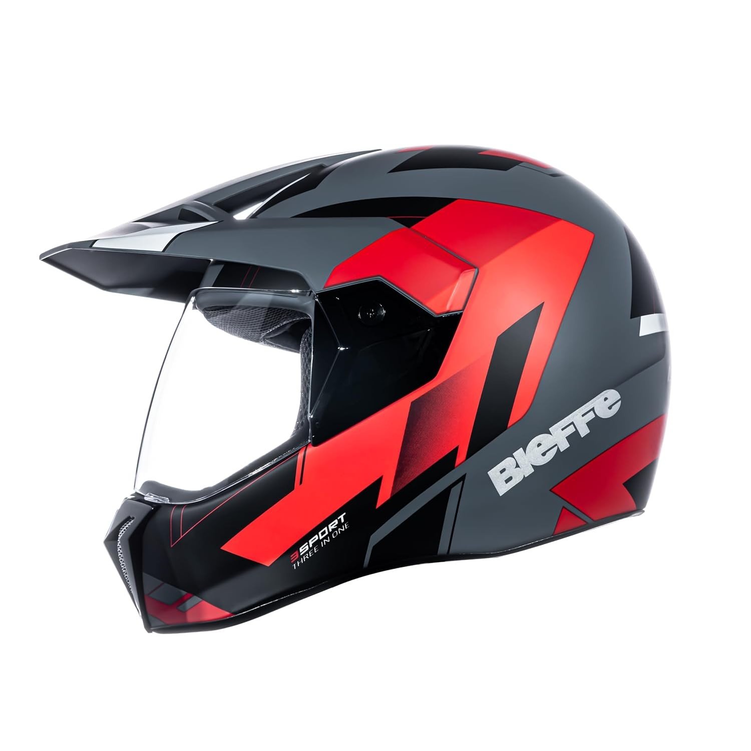 Capacete Moto Bieffe 3Sport React Cinza Dark Vermelho Fosco - Segurança e Estilo para Sua Pilotagem