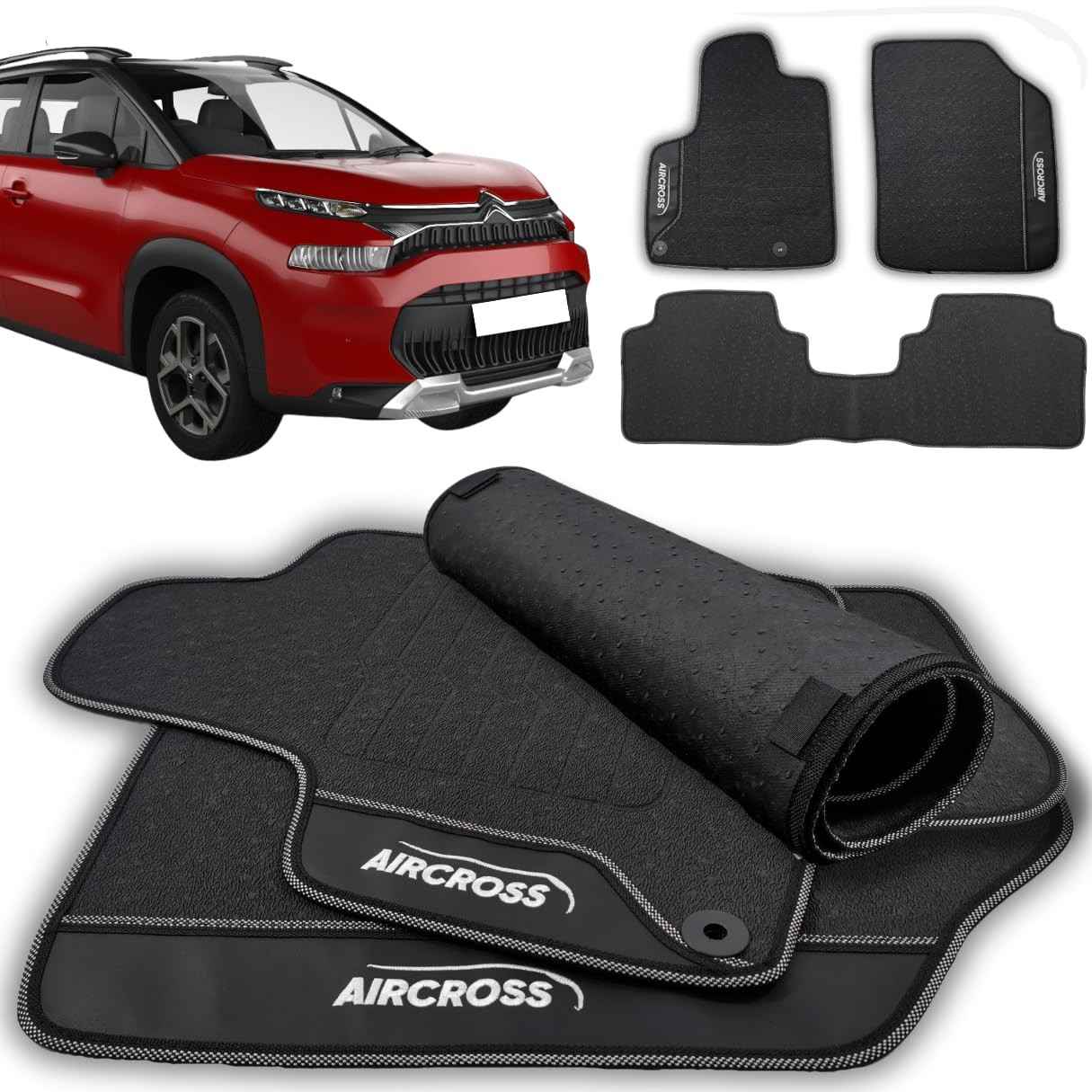 Jogo de Tapetes Automotivos Emborrachados 3 Peças para C3 Aircross (2010-2020) - Proteção e Estilo