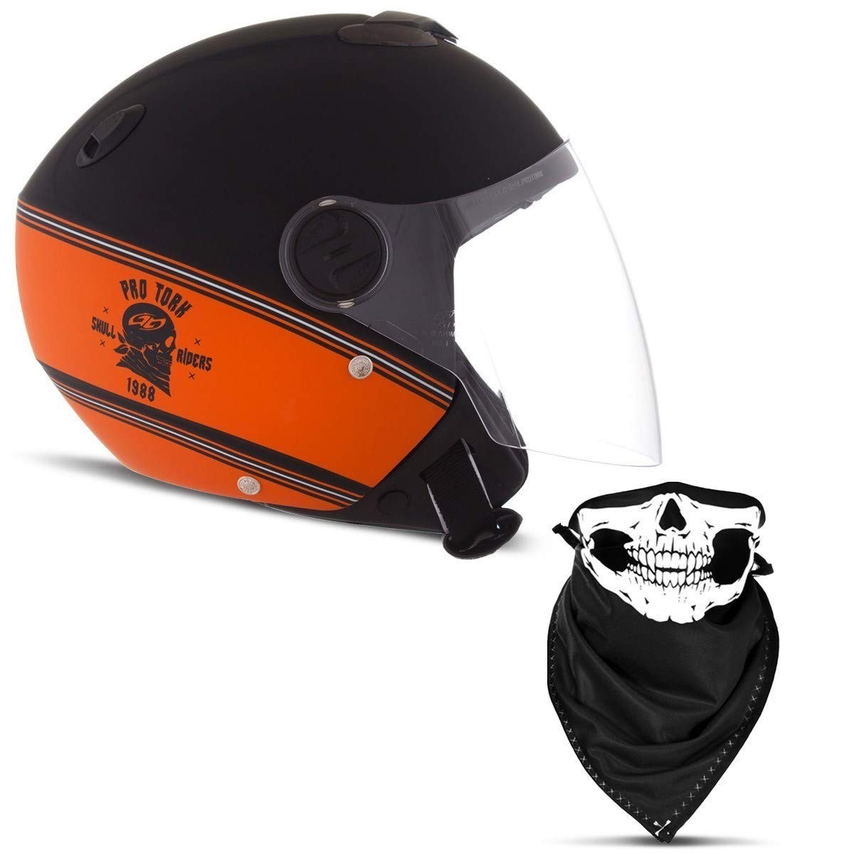 Capacete Aberto Pro Tork New Atomic Skull Riders HD Laranja/Preto Fosco - Segurança e Estilo para Você!