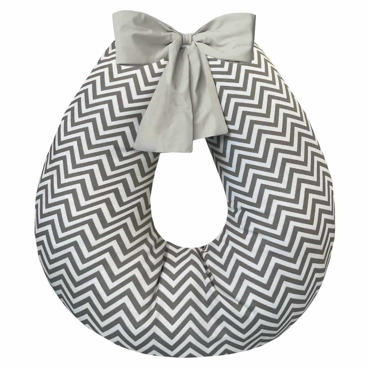 Almofada de Amamentação Grande em 100% Algodão com Estampa Chevron Cinza - Conforto e Estilo para Mães