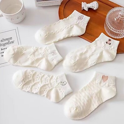 Meias Brancas Florais: 12 Pares Conforto & Estilo