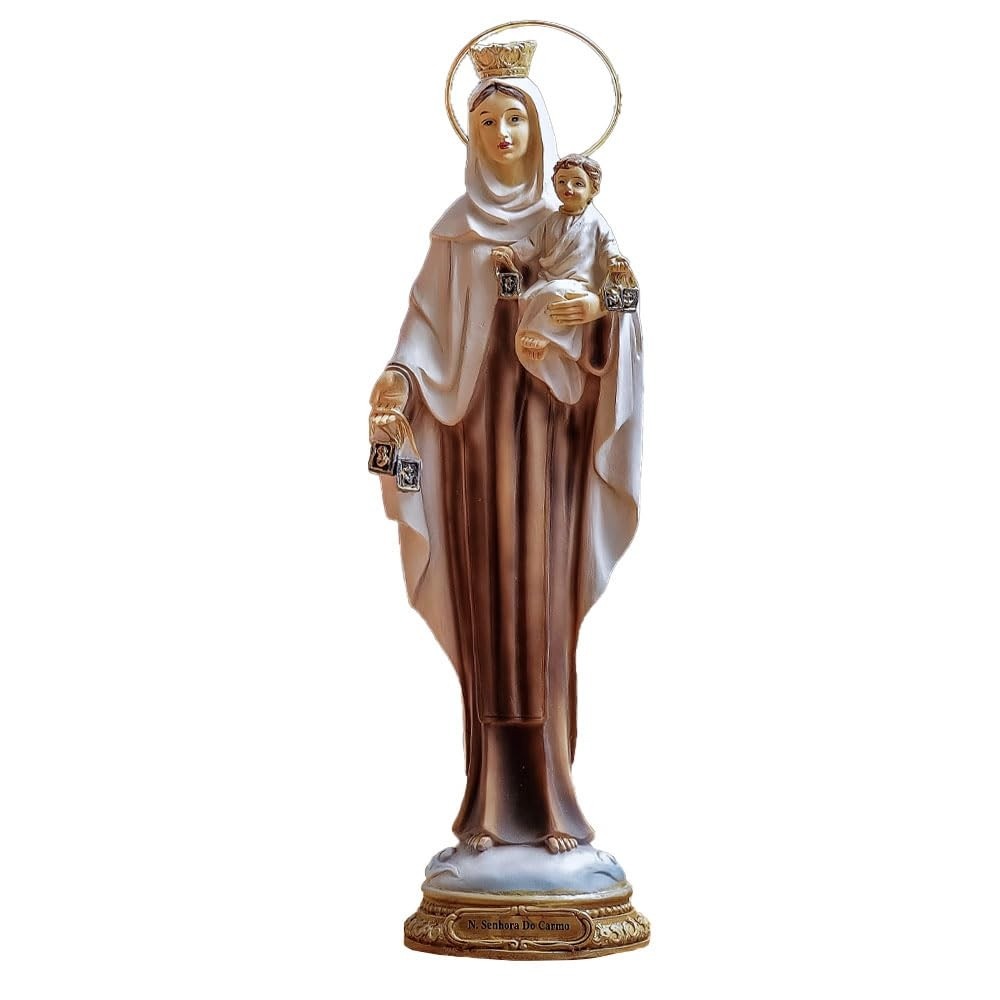 Imagem Nossa Senhora do Carmo 30cm em Resina - Coleção Estilo | Decoração Sagrada com Pintura Manual
