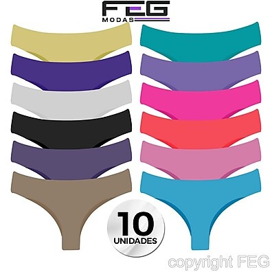 Kit de 10 Calcinhas Sem Costura Corte Laser Original FEG – Conforto e Estilo