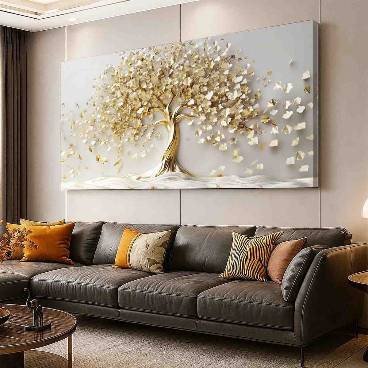 Quadro Decorativo Arvore da Vida Gold 130x70cm - Estilo Abstrato Dourado para Sala, Quarto e Escritório
