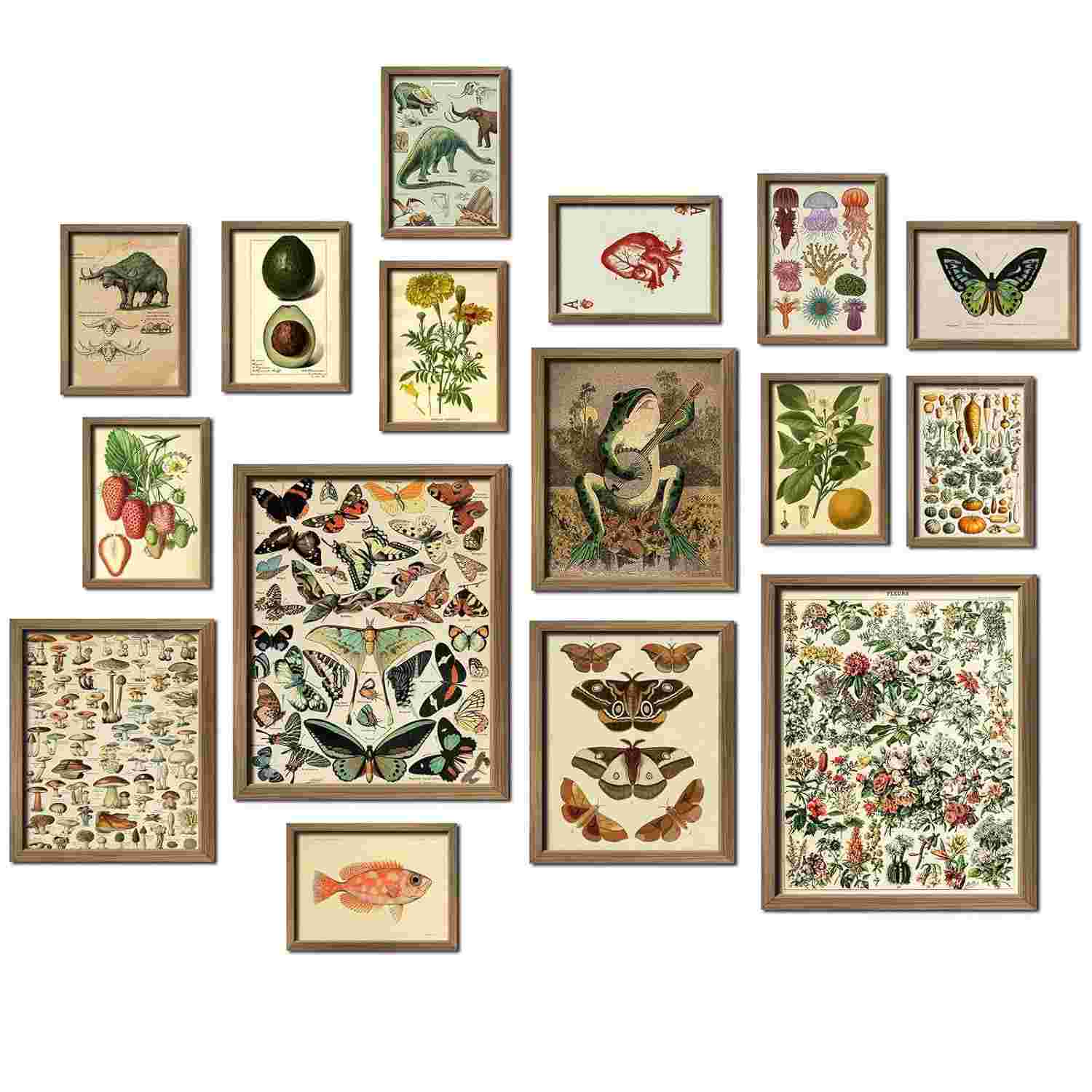 Kit com 16 Pôsteres Vintage para Decoração de Parede - Estilo Cottagecore e Botânico para Quarto e Casa de Campo