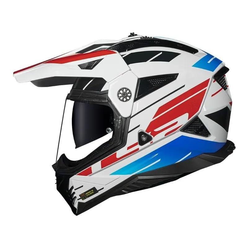 Capacete LS2 MX702 Namib Branco, Azul e Vermelho - Aventura e Segurança com Estilo