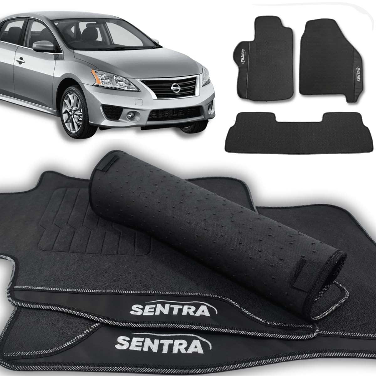 Jogo de Tapetes Automotivos Emborrachados para Nissan Sentra 2007-2014 (3 Peças) - Proteção e Estilo
