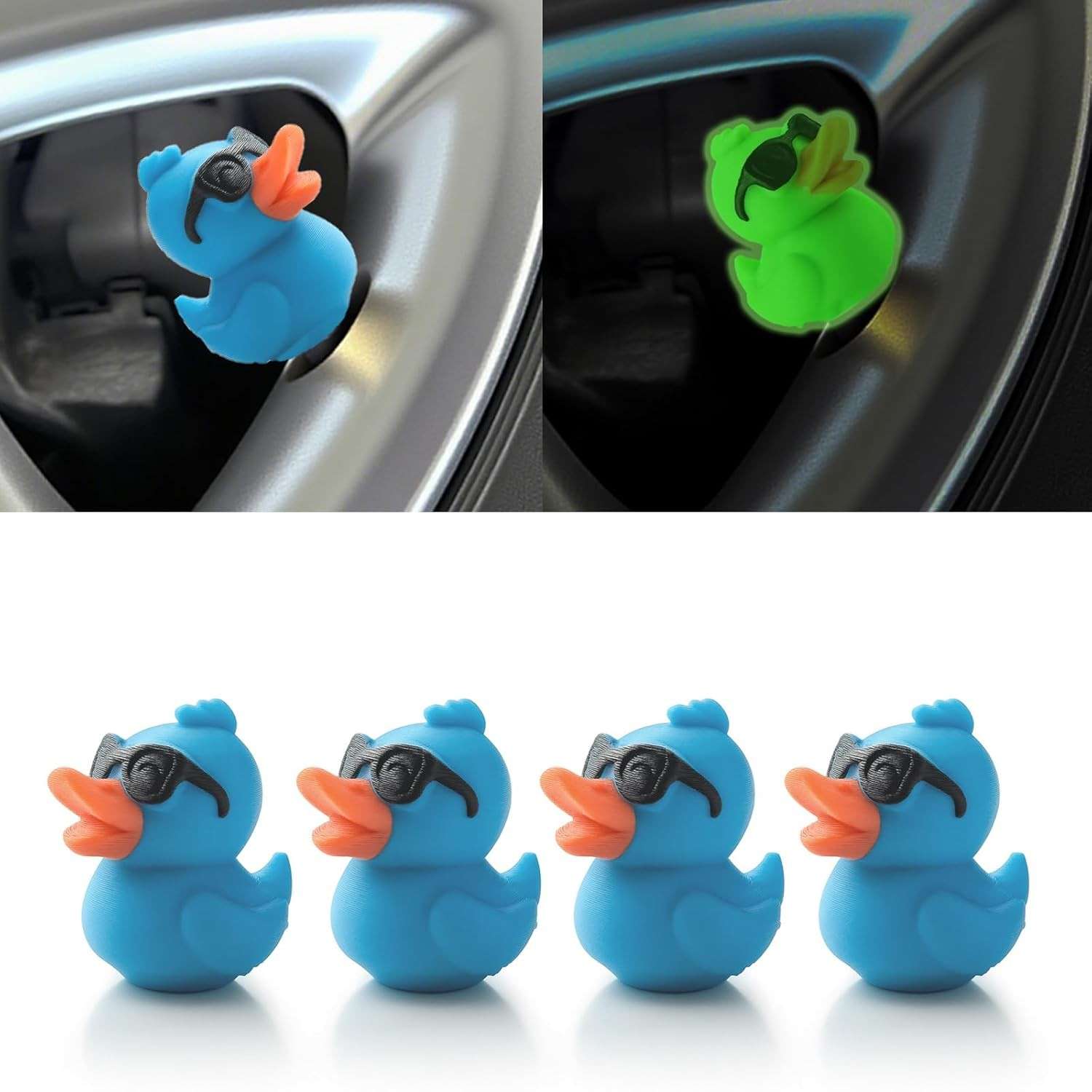 Tampas de Válvula de Pneu que Brilham no Escuro - Estilo Patinho Divertido para Carros, Motos e Bikes