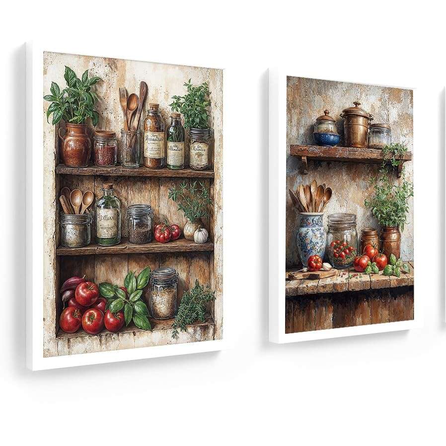 Kit 2 Quadros 18x24 cm Cozinha Vintage com Vidro - Estilo Gourmet Retro
