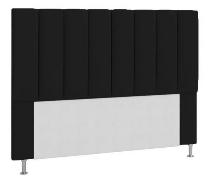 Cabeceira Estofada Carla 140cm para Cama Box Casal em Suede Preto - Design Moderno com Kit Pés