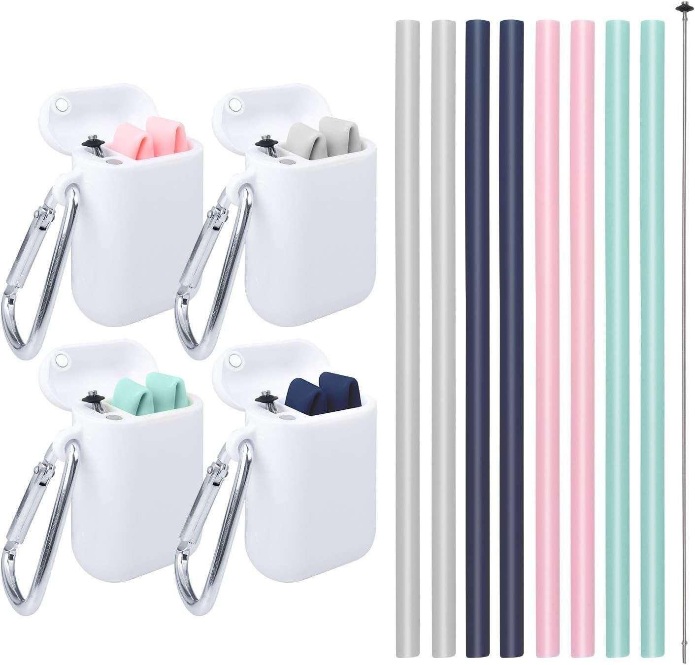 Canudos Dobráveis de Silicone Reutilizáveis - 21 Unidades Coloridas com Estojo Portátil Seguro para Crianças