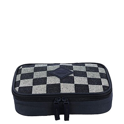 Estojo Jeans Xadrez: Organize Sua Arte com Estilo!