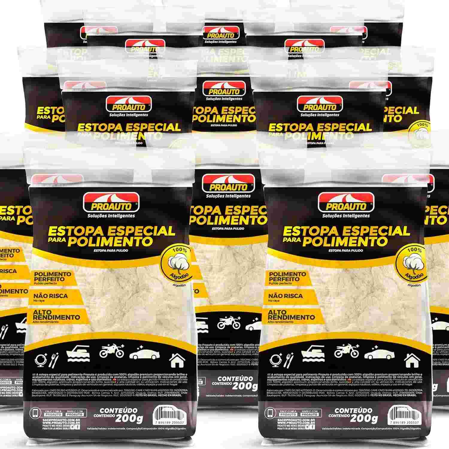 Kit 12 Estopas 100% Algodão Premium 200g: Brilho Impecável e Limpeza Profissional para Carros, Motos e Casa