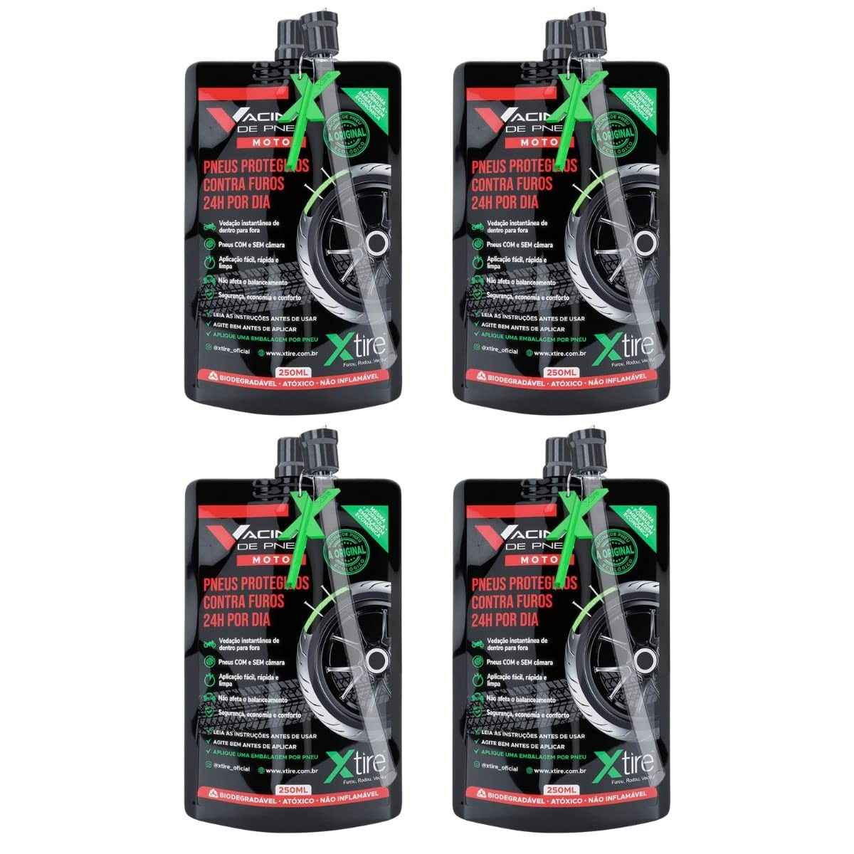 Kit 4x Selante Blindagem Pneu Moto Xtire 250ml: Proteção Total e Tranquilidade na Estrada