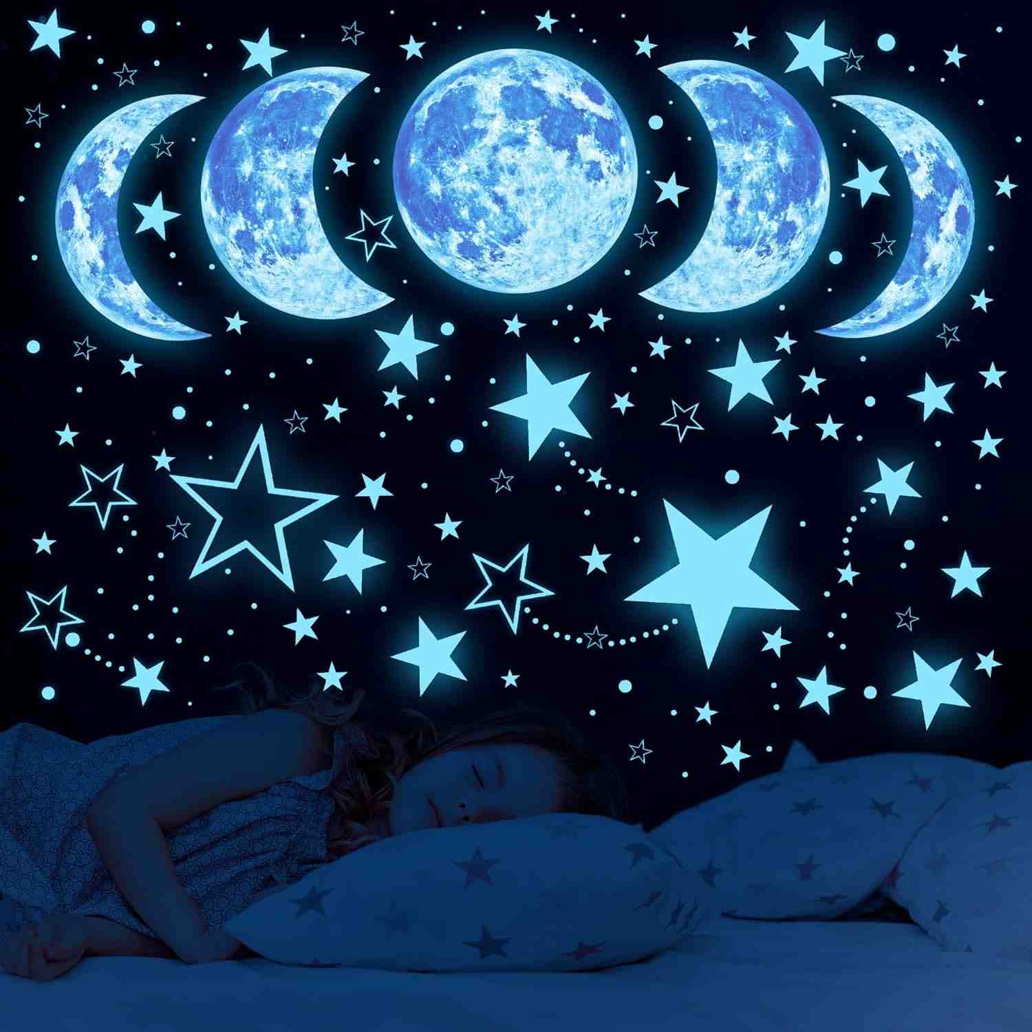 Adesivos de Parede que Brilham no Escuro - Estrelas, Lua e Galáxia para Quarto Infantil