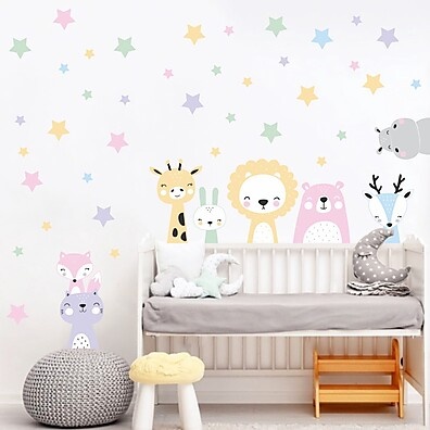 Decore o Quarto do Bebê: Adesivos Animais e Estrelas!
