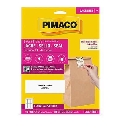 Etiqueta Lacre Glossy Retangular A4 – 10 Folhas Pimaco