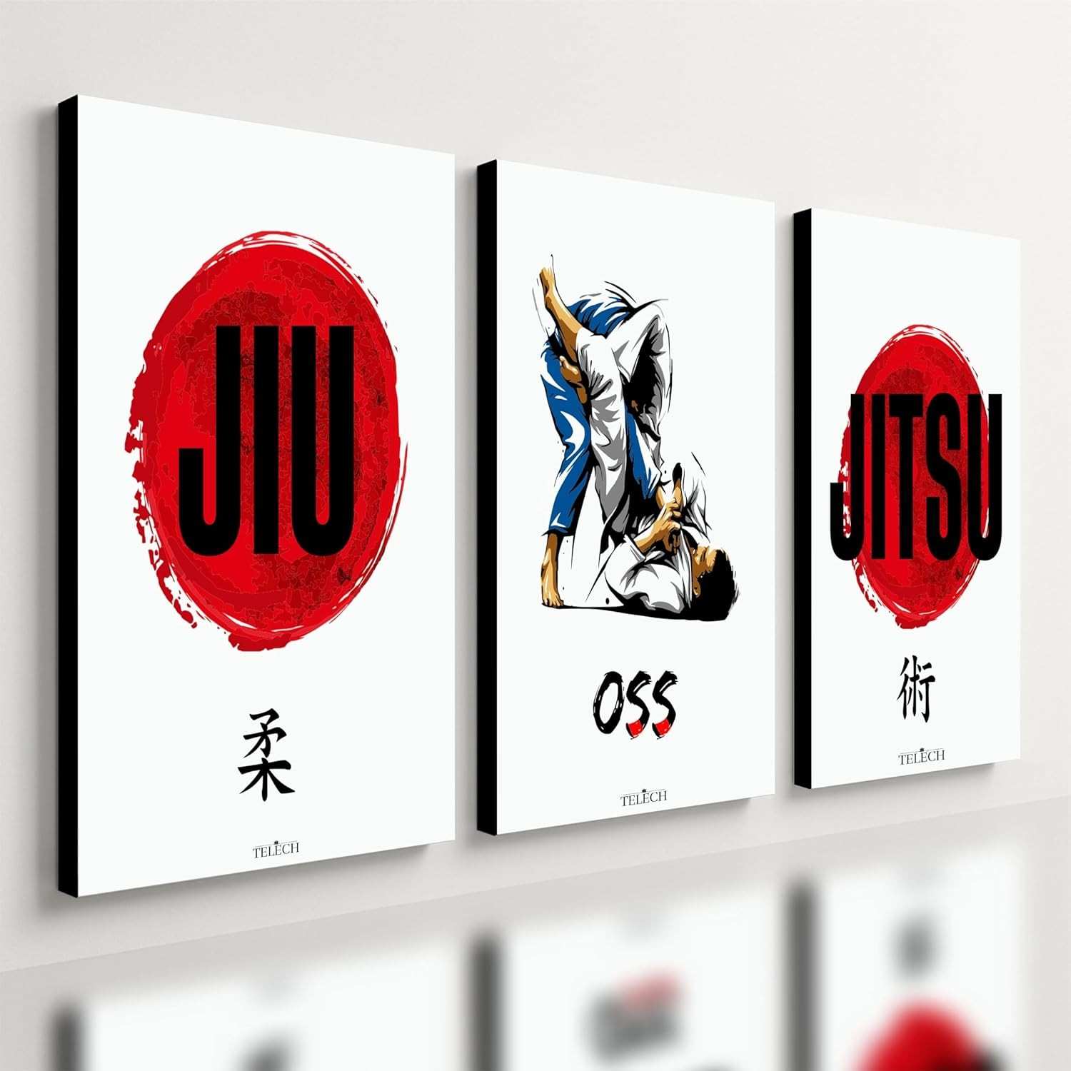 Kit 3 Quadros Decorativos Jiu-Jitsu - Arte Marcial Moderna Japão | 40x28cm | Design Exclusivo