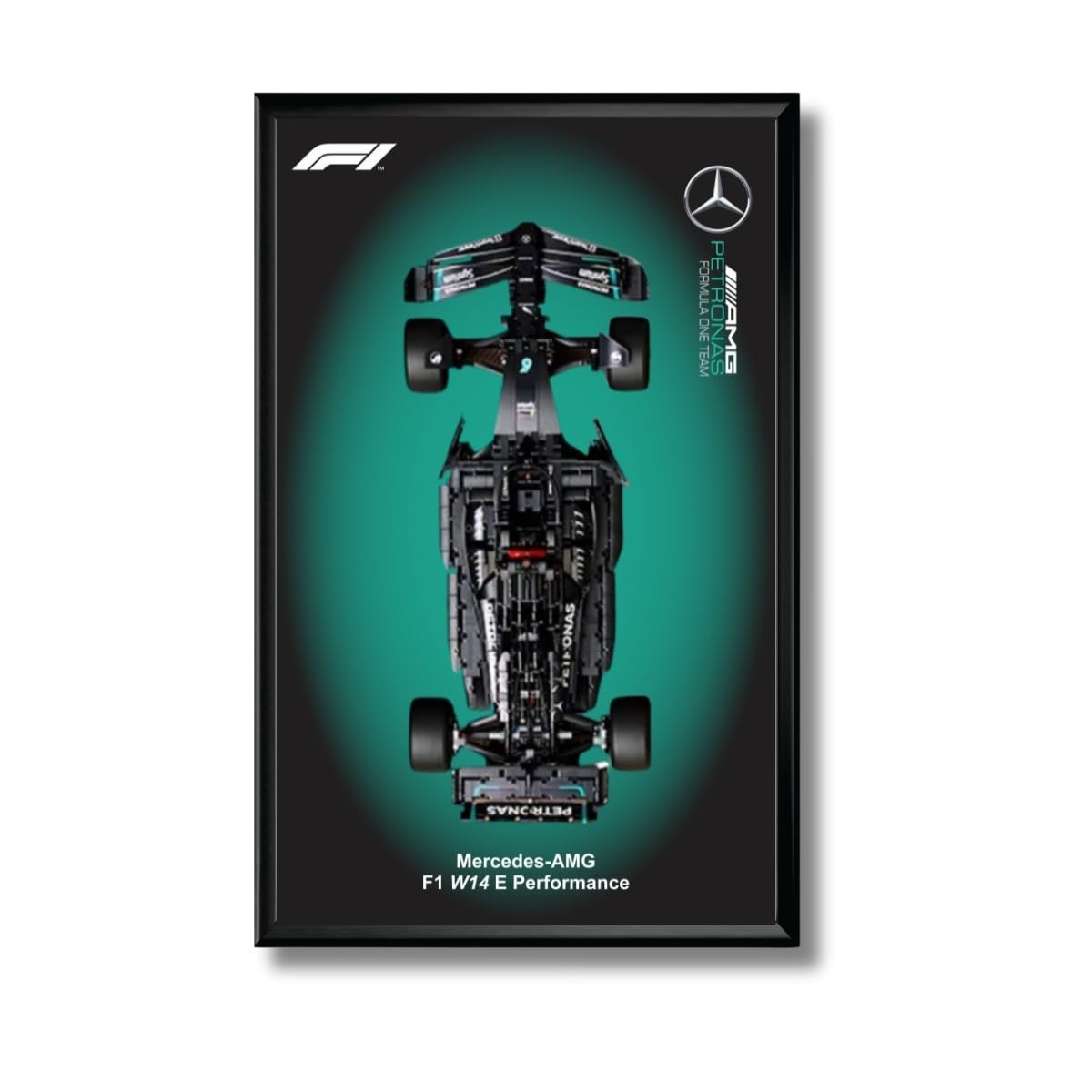Quadro Expositor para Carro F1 Mercedes AMG 50x80cm - Impressão UV em Acrílico com Moldura Preta e Acessórios