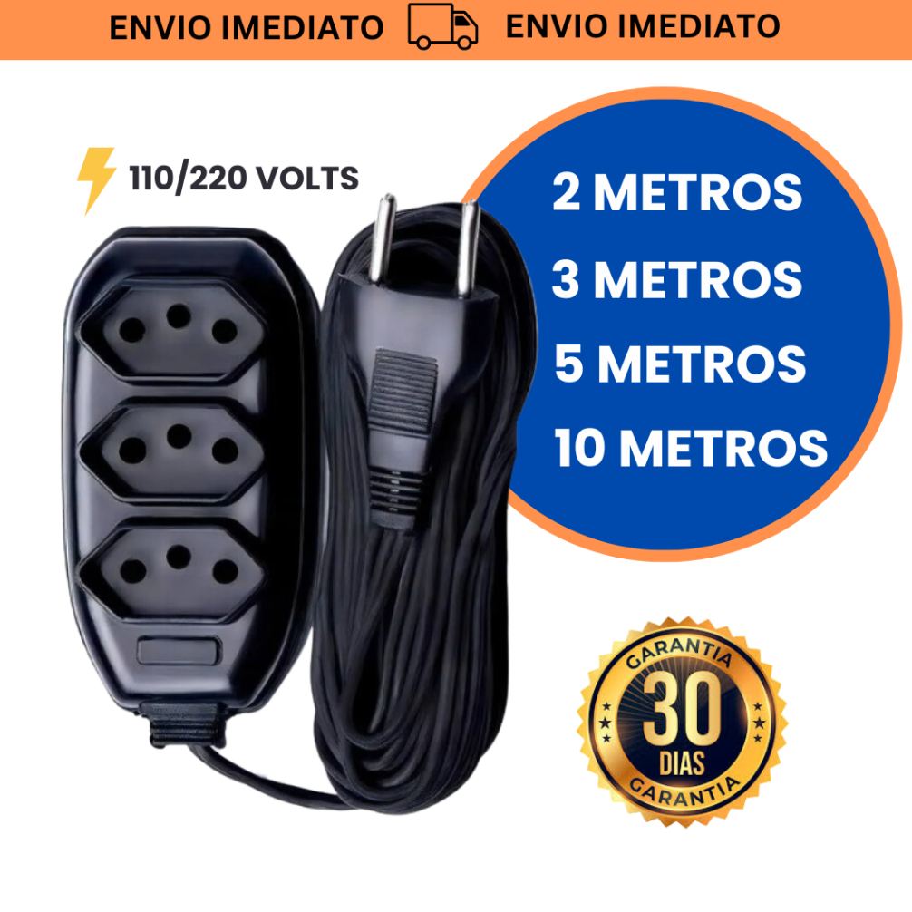 Extensão Tripolar Bivolt: 2, 5, 10m Preta