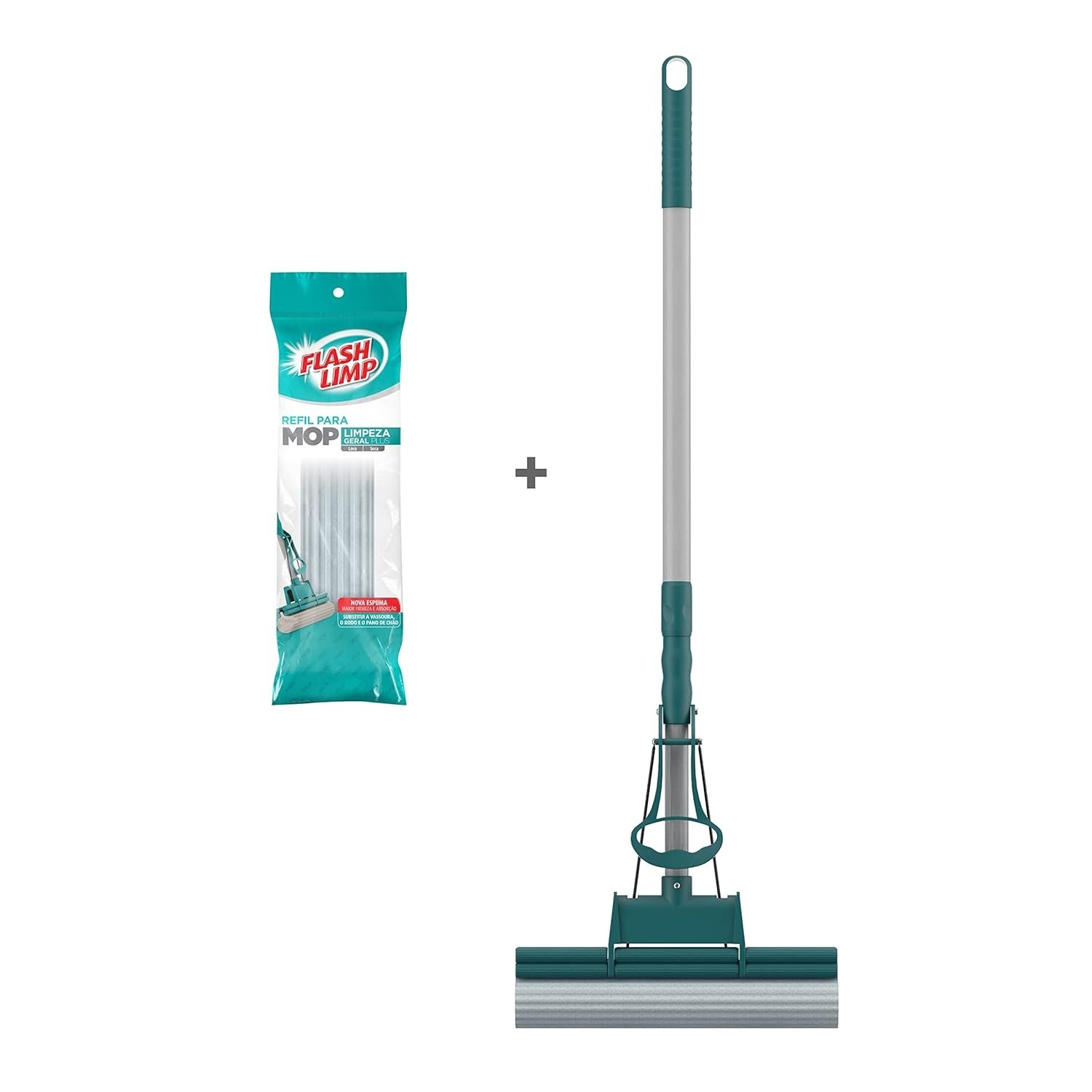 Kit Mop Limpeza Geral Flash Limp - 3 em 1 Lavagem, Enxágue e Secagem com Refil Extra