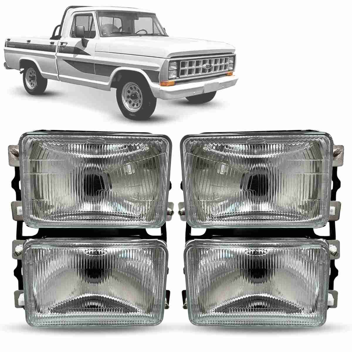 Par de Faróis Duplos Ford F1000, F4000, F600 (1985-1992) - Lentes de Vidro
