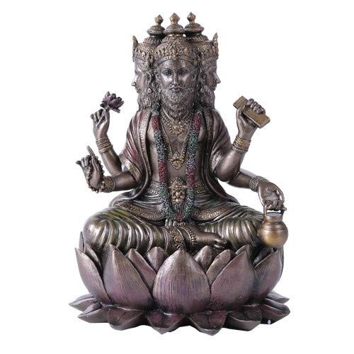 Estátua Hindu de Brahma - 4 Faces com Vedas - Decoração Espiritual em Poliresina