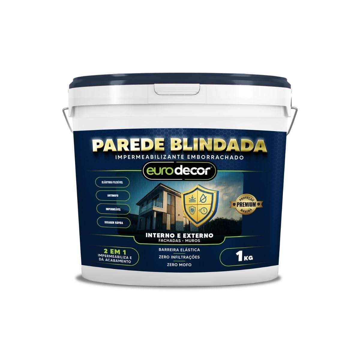 Tinta Emborrachada Euro Decor 1KG - Impermeabilização Fácil e Duradoura para Paredes e Fachadas