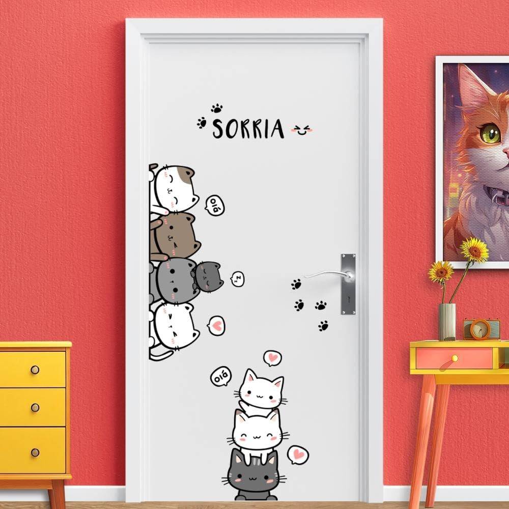 Adesivo Decorativo Infantil Gatos - Lavável, Seguro e Fácil Aplicação para Quarto de Bebê