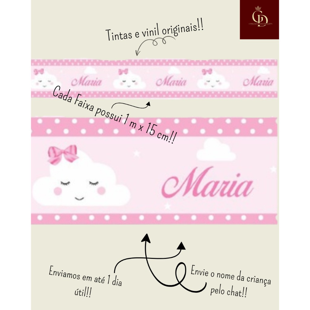 Faixas Adesivas Personalizadas Chuva de Amor para Quarto Infantil