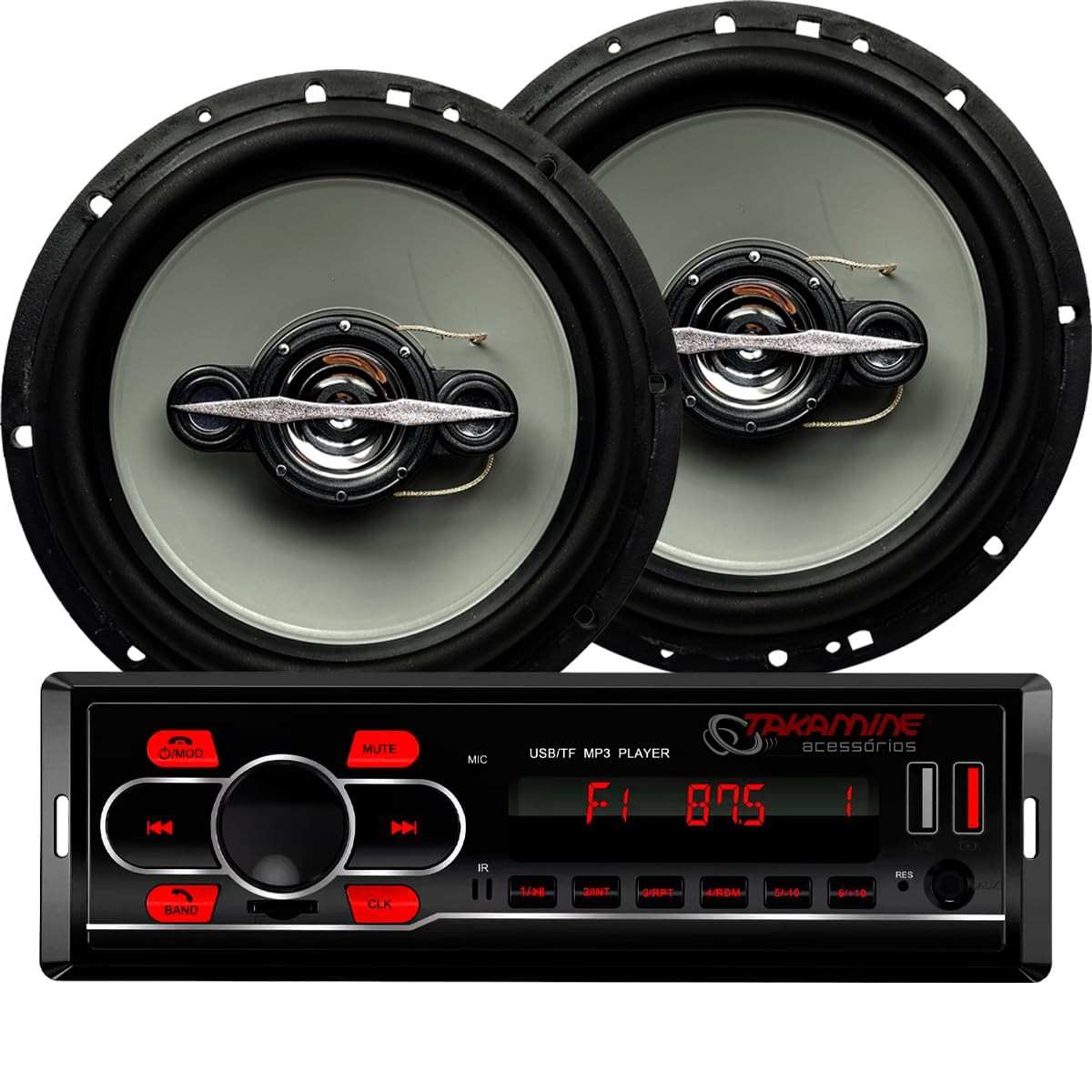 Kit Som Automotivo Completo: Rádio MP3 Bluetooth USB + 2 Falantes 6" 70W RMS