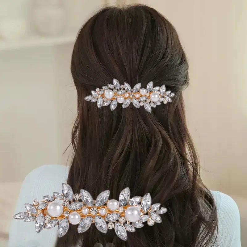 Clipes de Luxo para Cabelo com Cristais e Pérolas Falsas