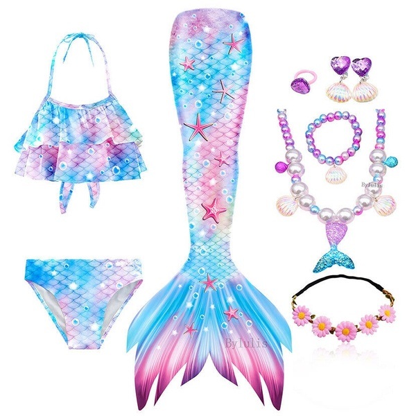 Fantasia de Sereia para Meninas: Fato de Banho de Halloween com Acessórios