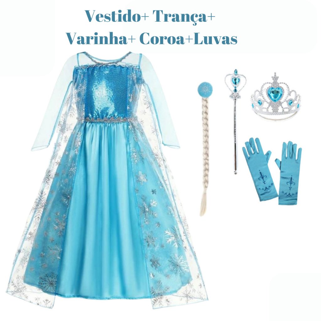 Fantasia Elsa Frozen: Vestido + Acessórios Mágicos!