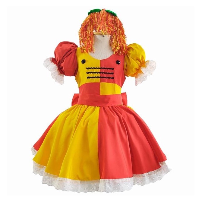 Fantasia Emília Infantil de Luxo com Peruca - Sítio do Pica Pau Amarelo