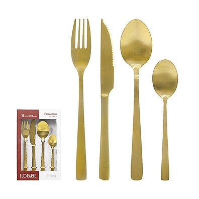 Faqueiro Dourado 16 Peças: Luxo à Sua Mesa