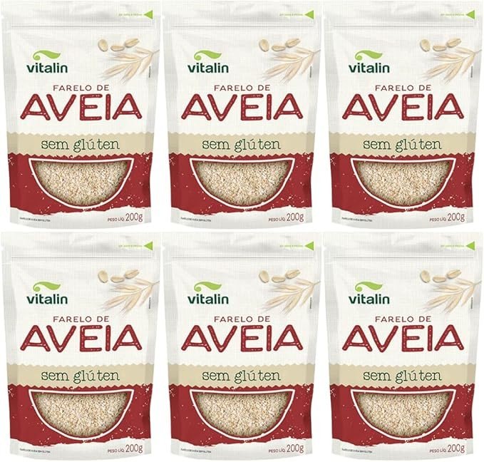 Kit com 6 Pouchs de Farelo de Aveia sem Glúten de 200g cada - Vitalin