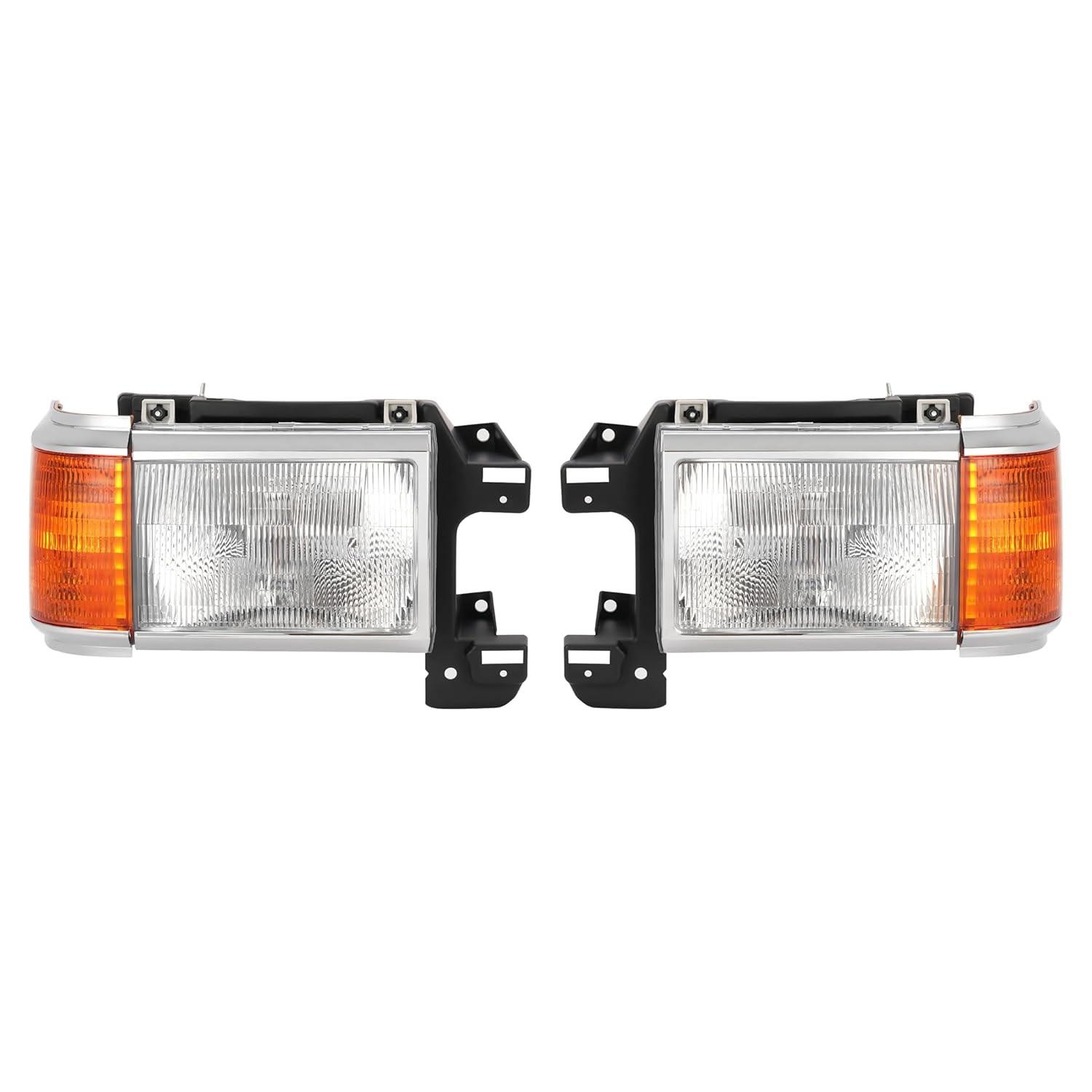 Faróis KUAFU para Ford Bronco/F-Series 1987-1991 - Lente Clara/Âmbar e Aro Cromado