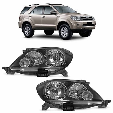 Farol Hilux SW4 2005-2008: Máscara Negra e Lente Lisa