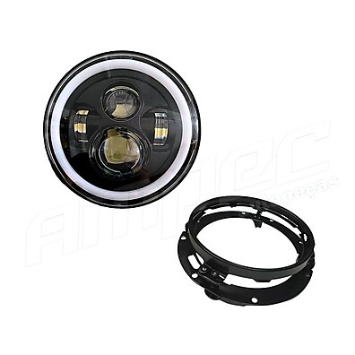 Farol LED Angel Eyes 7" Jeep Troller + Suporte