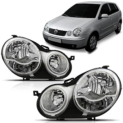 Farol Polo 2003 2004 2005 2006 Foco Duplo Cromado – Iluminação Premium