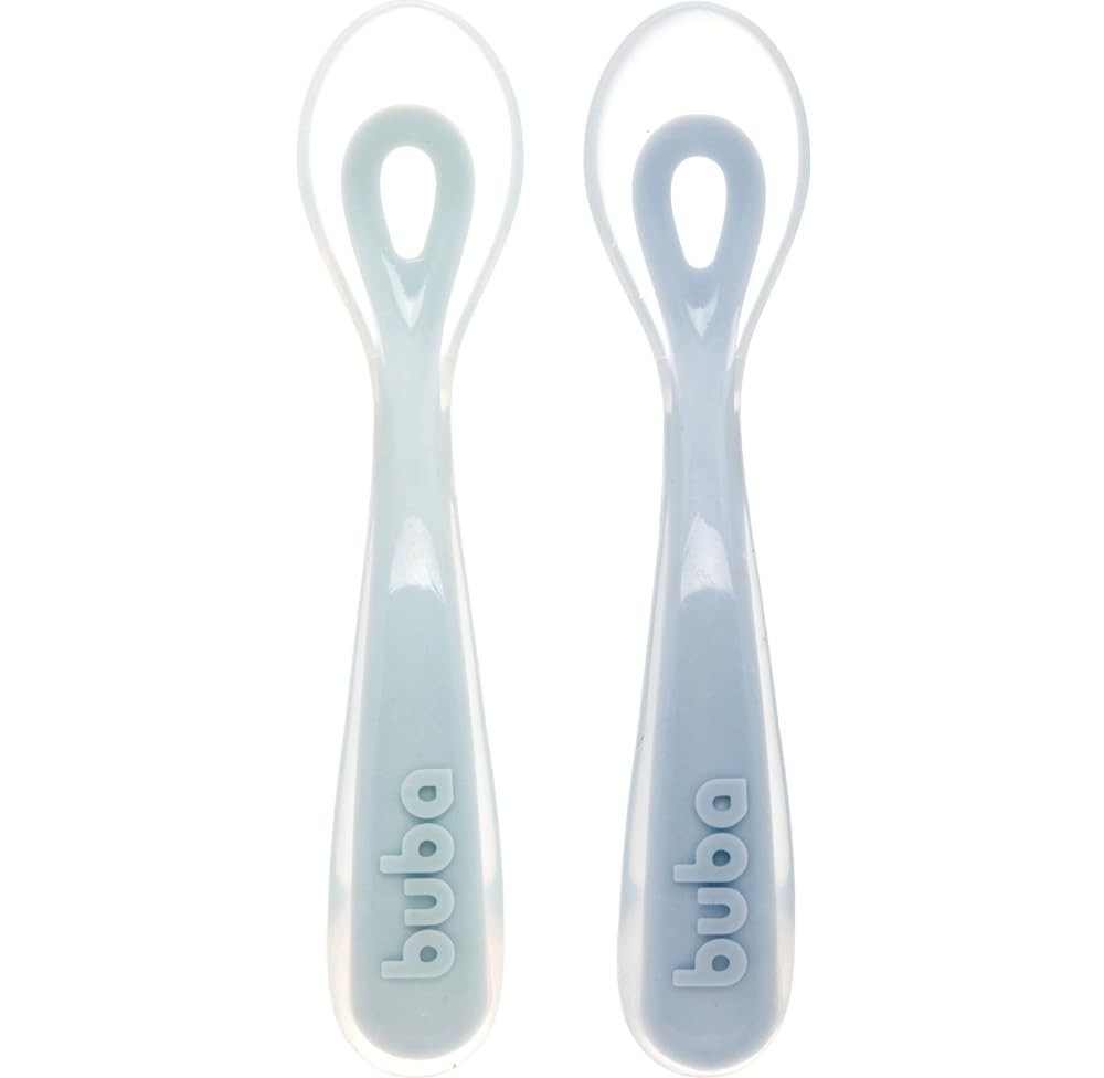 Kit 2 Colheres em Silicone Fase 2 Azul - Buba | Desenvolvimento Saudável da Autoalimentação