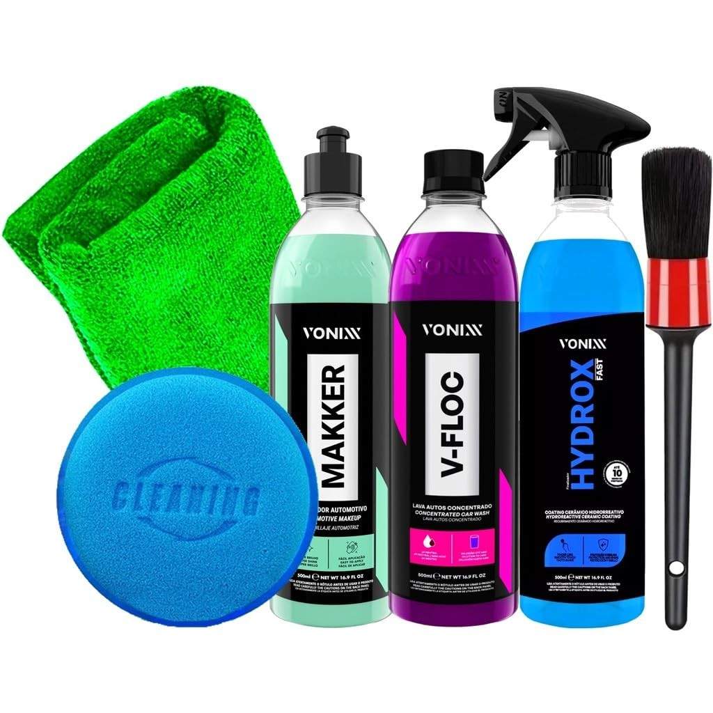 Kit Estética Automotiva Vonixx Completo: Hydrox Fast, Makker, V-Floc + Acessórios Karbox