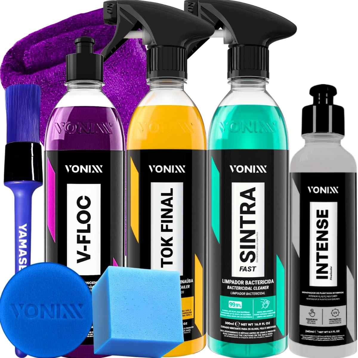 Kit Lavagem Automotiva Completa Vonixx: Cera Tok Final, Revitalizador Intense e Sintra Fast