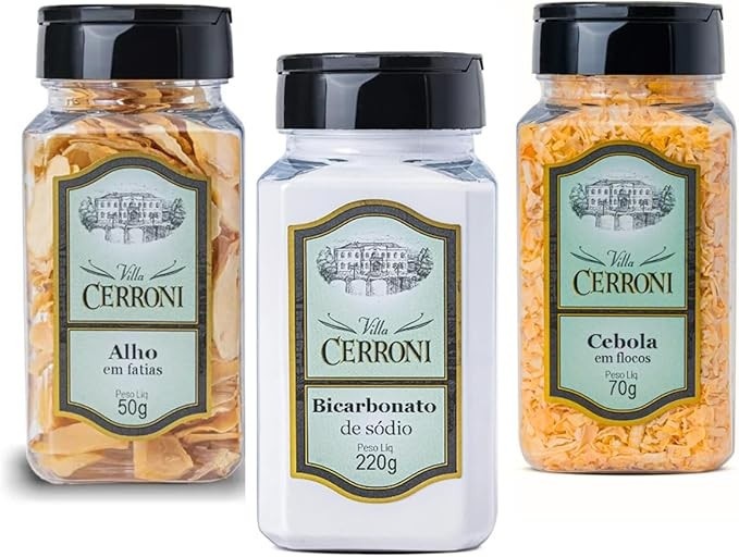 Bicarbonato de Sódio, Alho em Fatias, Cebola em Flocos